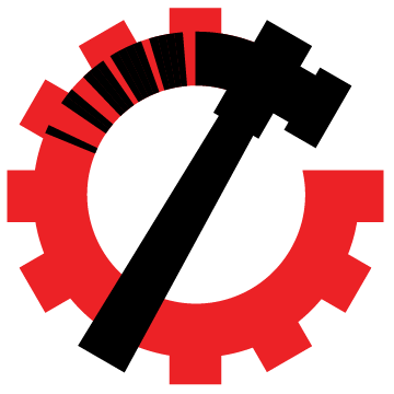 Manifesto gear wheel with hammer icon